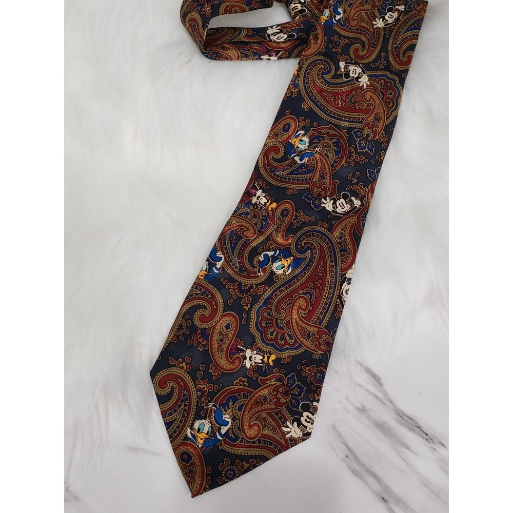 Vintage 90s MICKEY DONALD GOOFY paisley mens tie necktie fall autumn navy blue